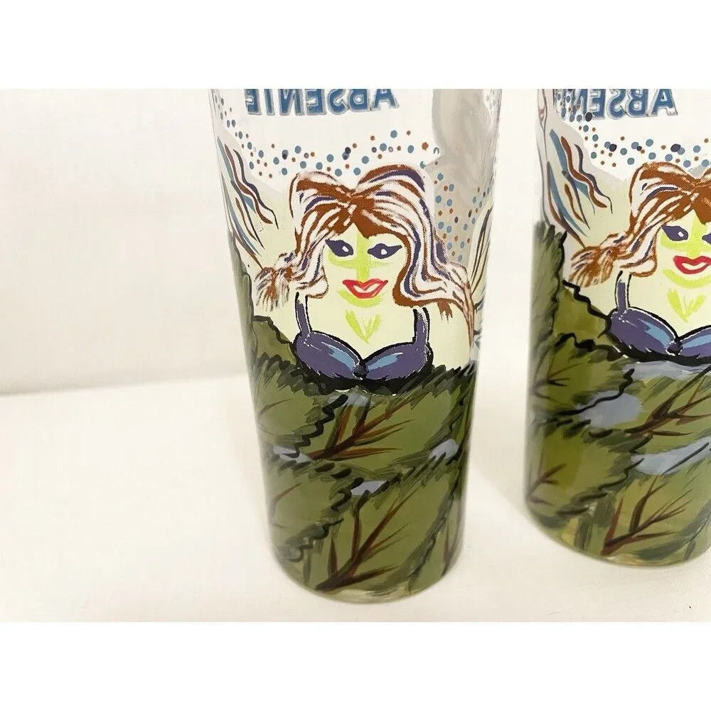 (2) Lot Grande Absente Absinthe Originale Refined Drink Cocktail Glasses Painted